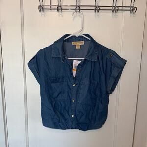 New MICHAEL Michael Kors Denim Button Down Cropped Blouse size S